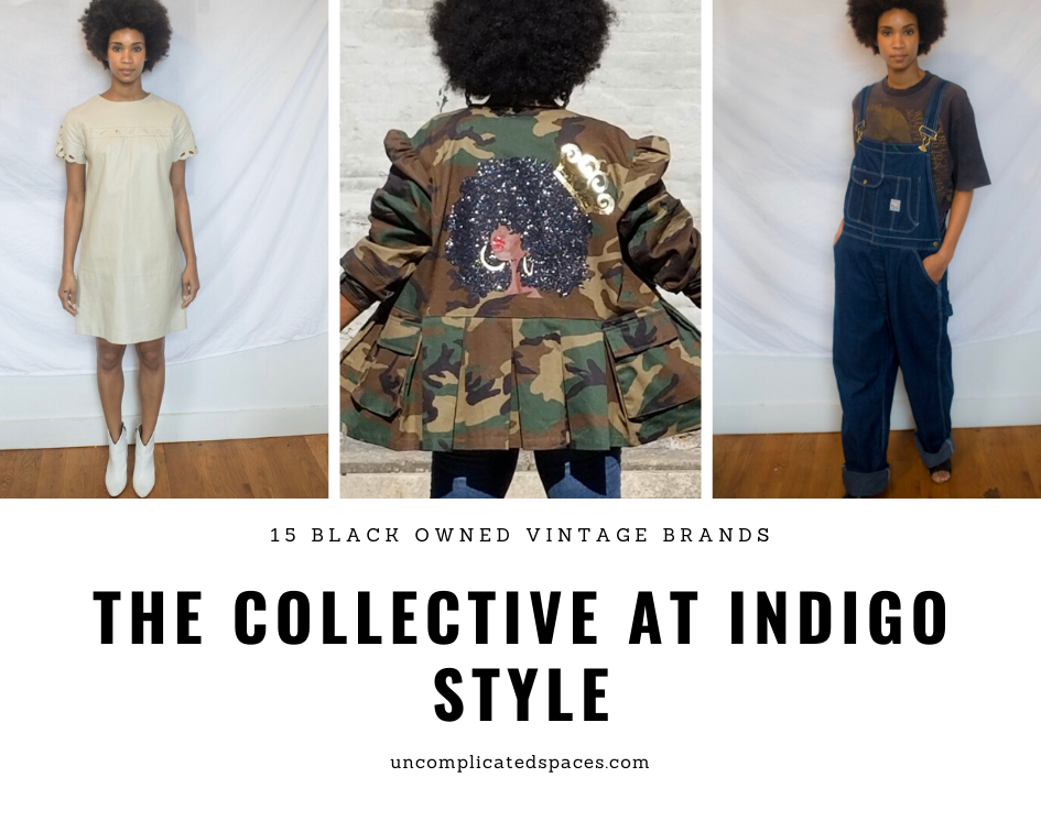 A collage of 3 images from The Collective and Indigo Studio, one of the 15 black owned vintage brands on the list.