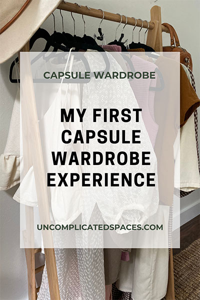 A block with the text "my first wardrobe experience" is overlaid on top of a photo of a rack of clothing.